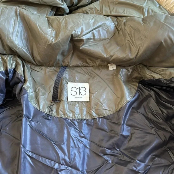 S13 Chalet Belted Faux Fur Trim Down-Fill Hooded Puffer Jacket Dark Green Sz M - Picture 8 of 14